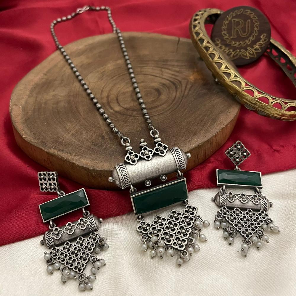 FS Collection Oxidised Plated Modern Fusion Pota And Pearl Long Necklace