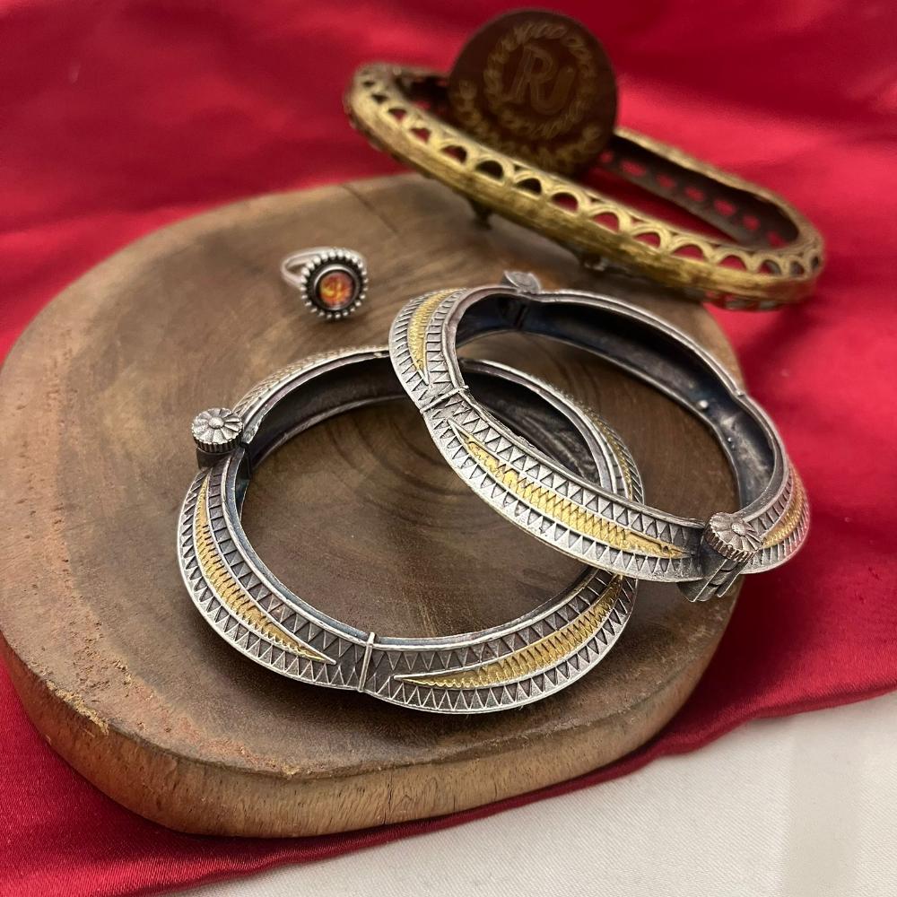 FS Collection Oxidised Plated Openable Bangle Set