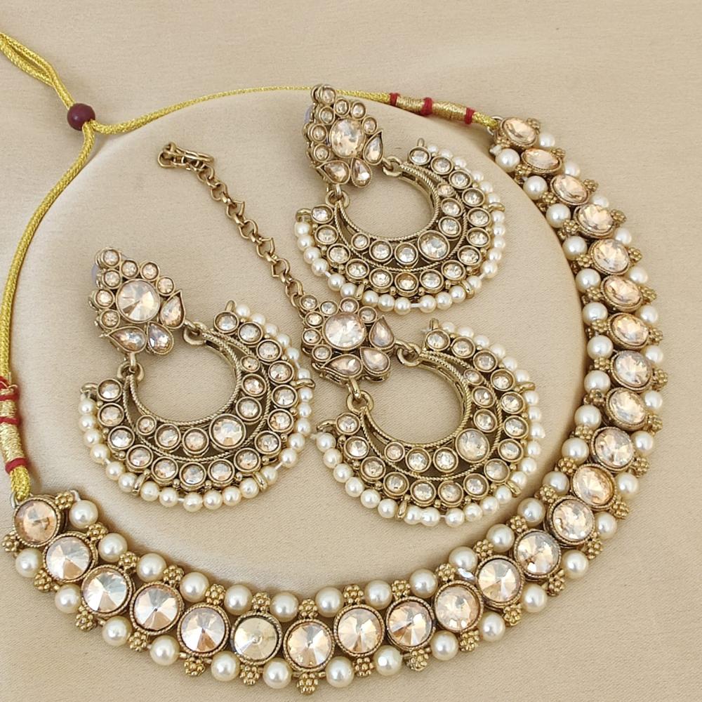 FS Collection Elegant Beaded Crystal Stone And Beads Necklace Set