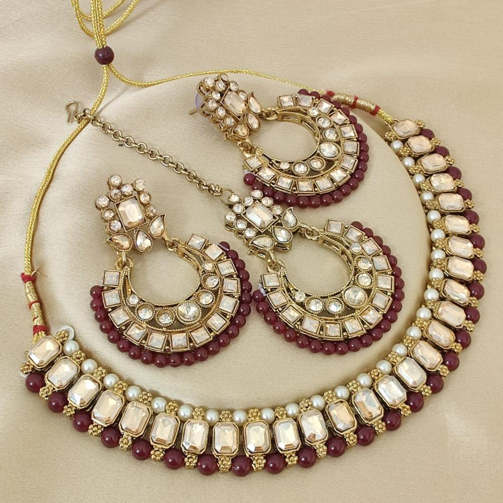 FS Collection Elegant Beaded Crystal Stone And Beads Necklace Set