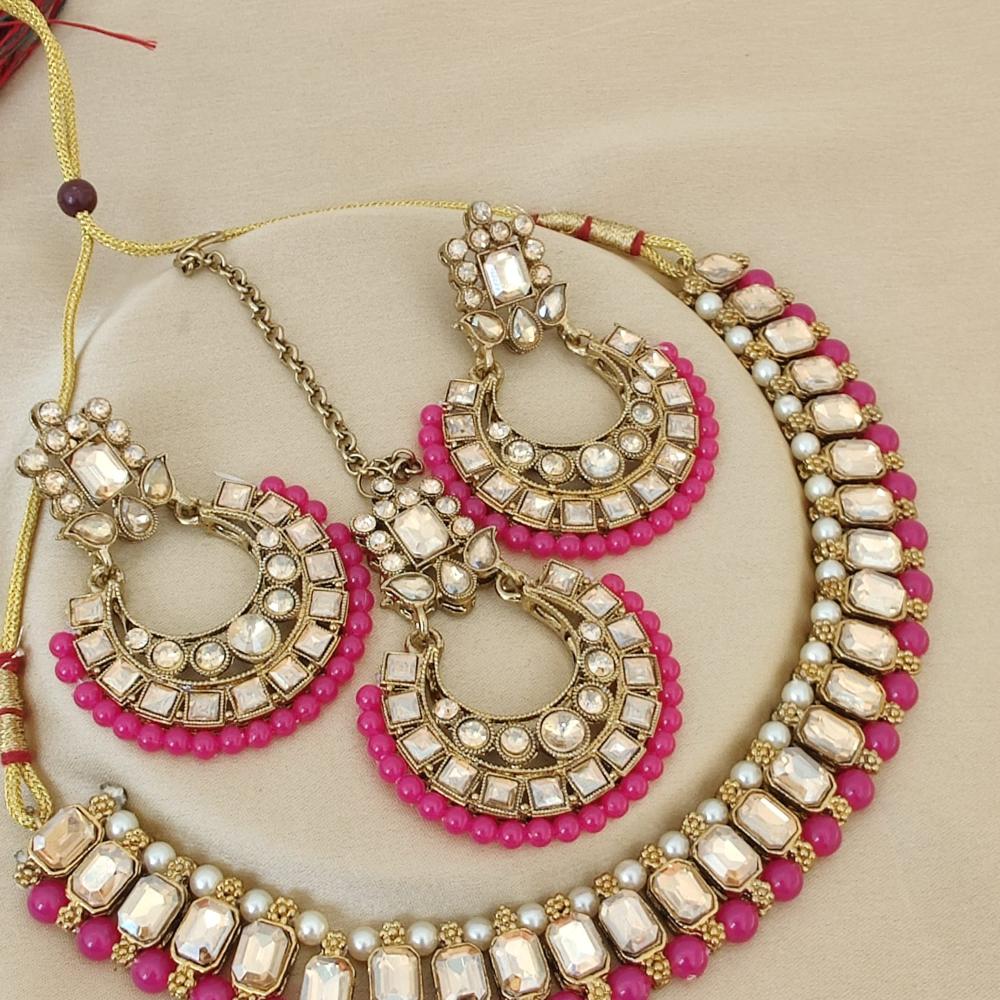 FS Collection Elegant Beaded Crystal Stone And Beads Necklace Set