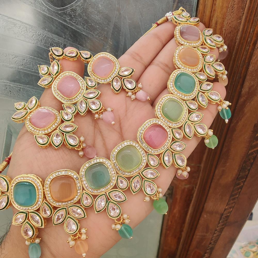FS Collection Elegant Beaded Crystal Stone And Beads Necklace Set