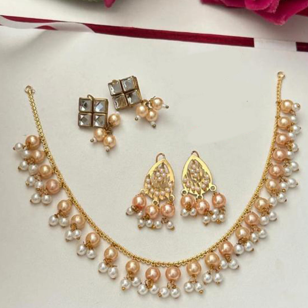 FS Collection Gold Plated Crystal Stone And Beads Necklace Set