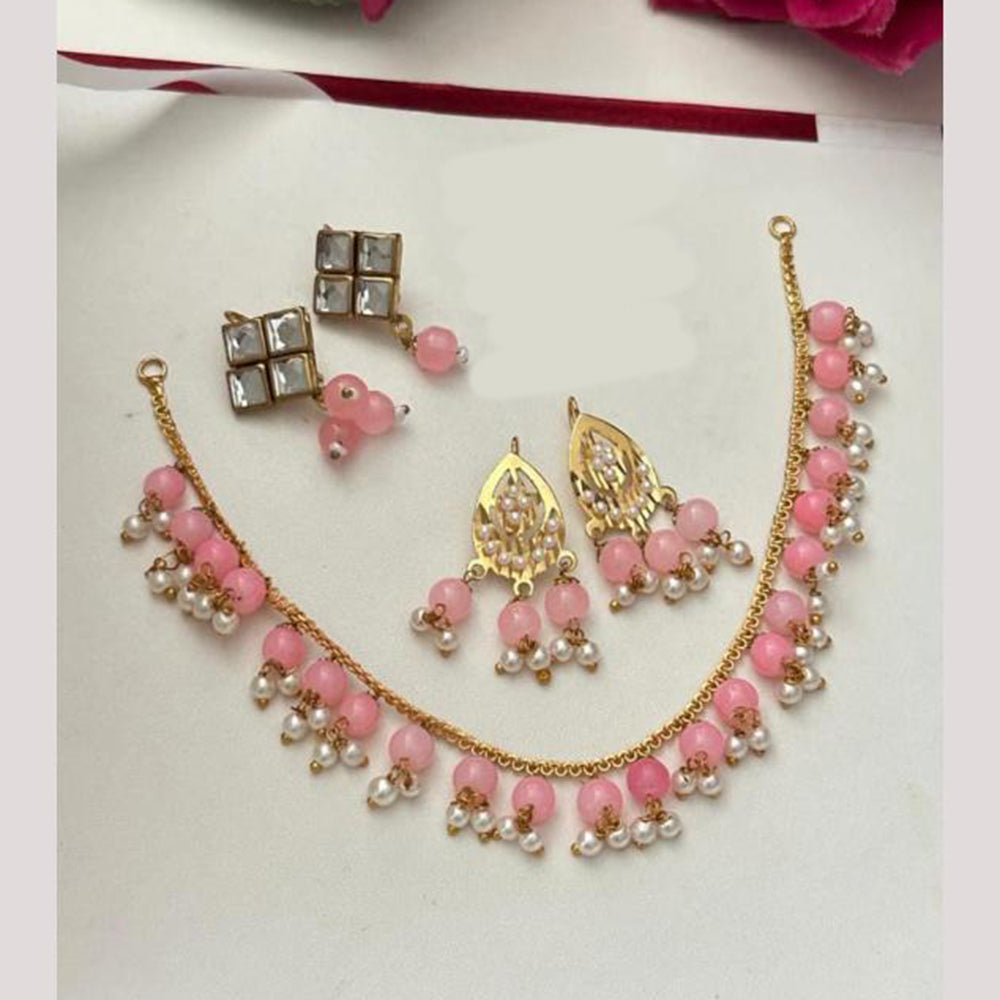 FS Collection Gold Plated Crystal Stone And Beads Necklace Set
