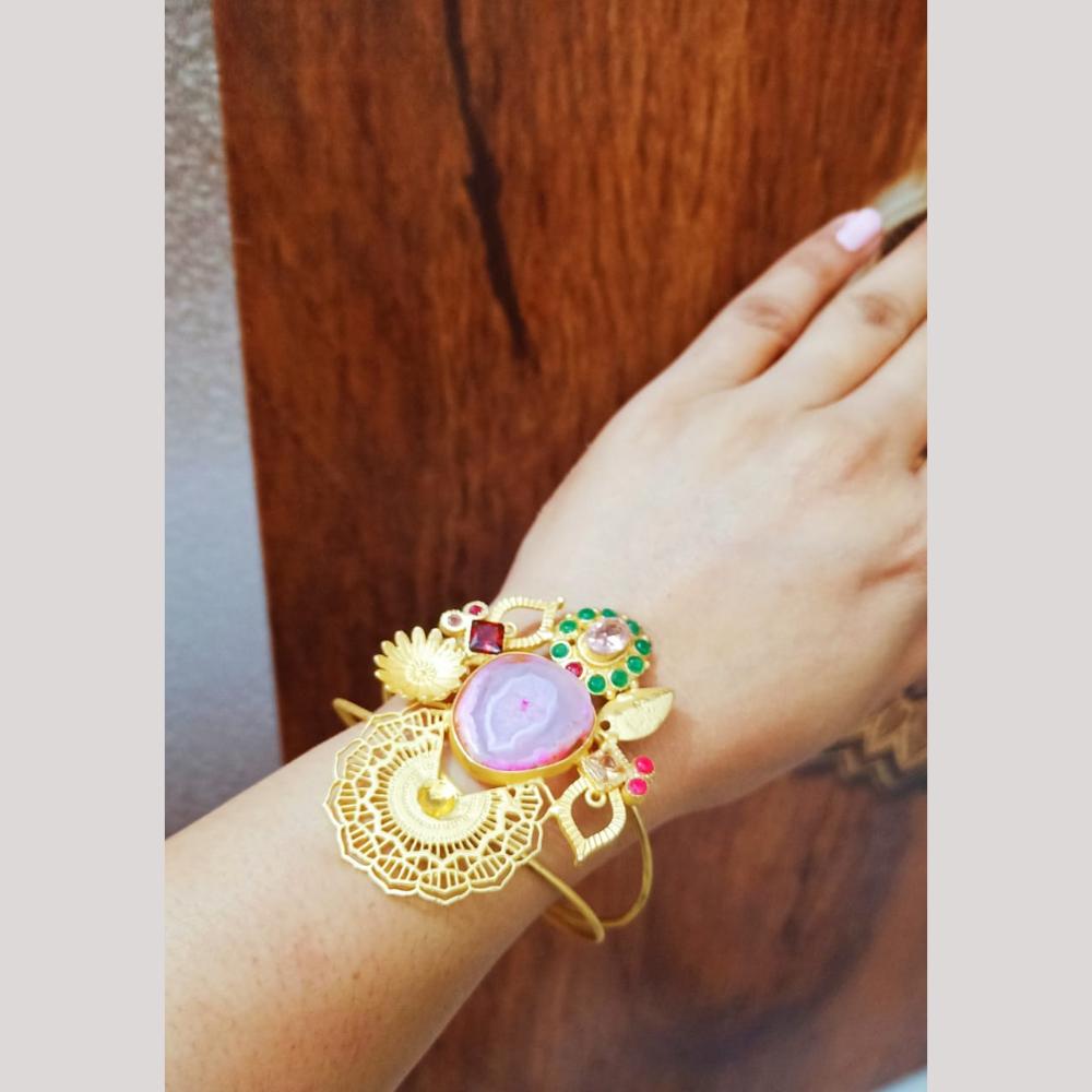 FS Collection Unique Artistic Green & Pink Gemstone Bracelet