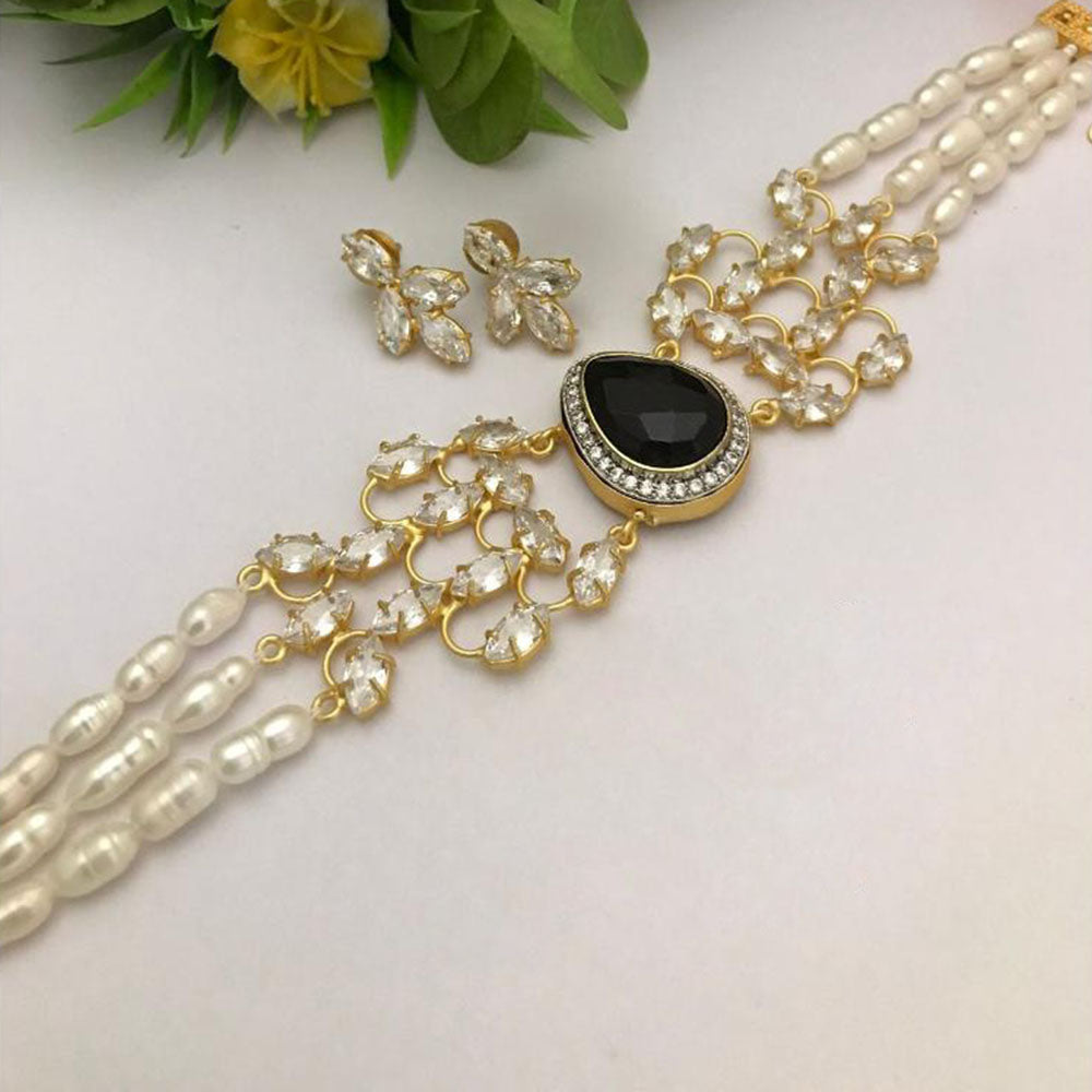 FS Collection Ethnic Pota Stone and Pearl Choker Necklace Set