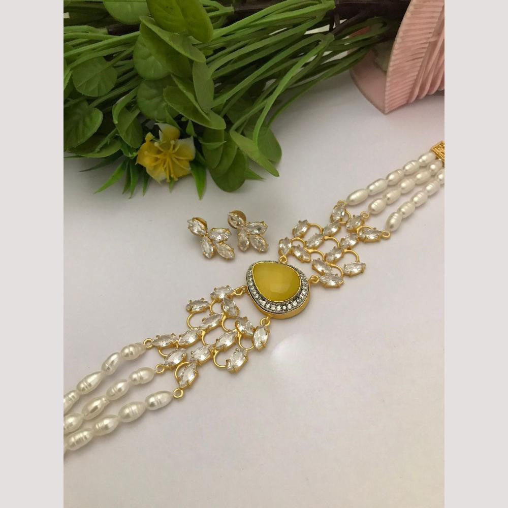 FS Collection Ethnic Pota Stone and Pearl Choker Necklace Set