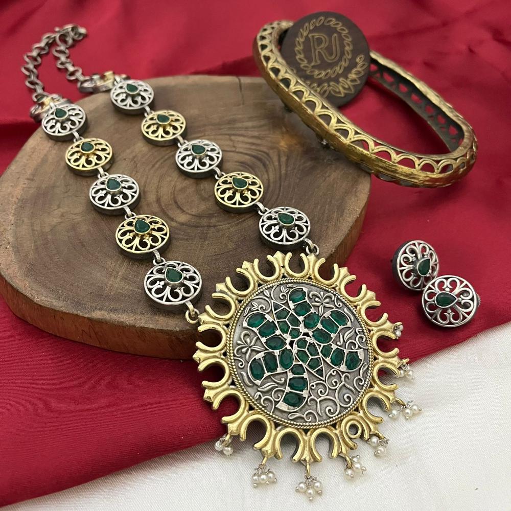 FS Collection 2 Tone Ethnic Long Necklace Set Pearl And Pota In Perfect Harmony