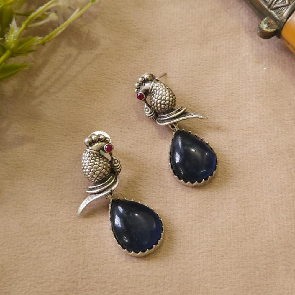 FS Collection Rustic Charm Dangler Earrings Oxidised Palting With Intricate Pota Detailing