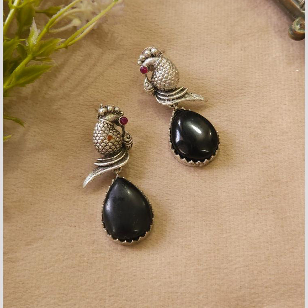 FS Collection Rustic Charm Dangler Earrings Oxidised Palting With Intricate Pota Detailing