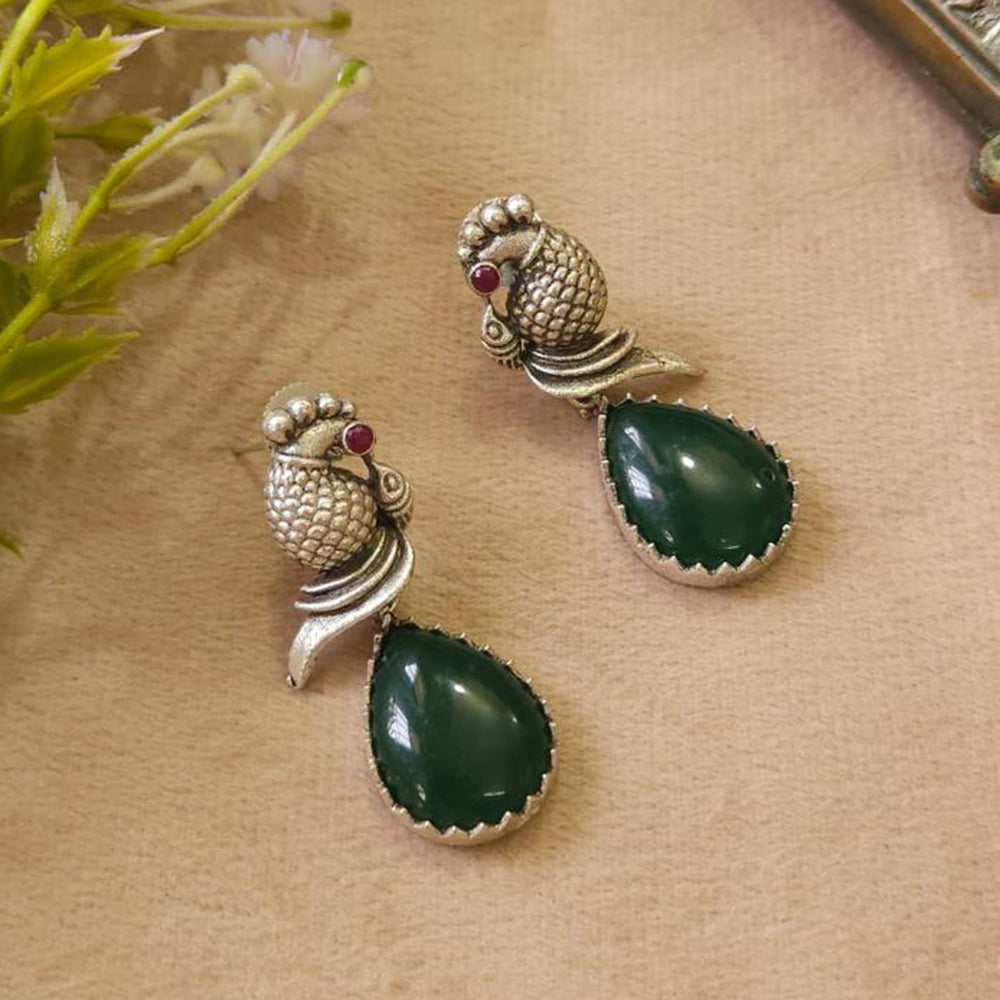 FS Collection Rustic Charm Dangler Earrings Oxidised Palting With Intricate Pota Detailing