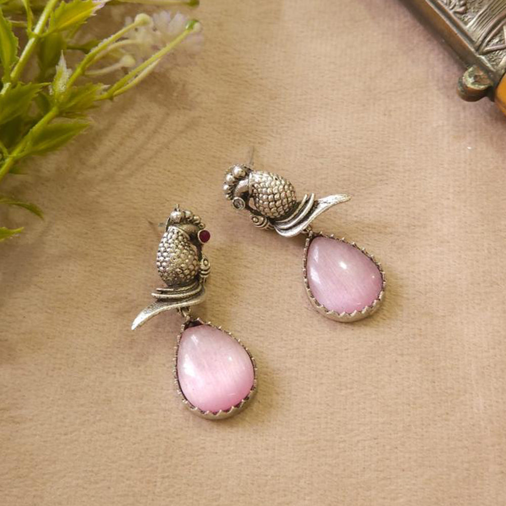 FS Collection Rustic Charm Dangler Earrings Oxidised Palting With Intricate Pota Detailing