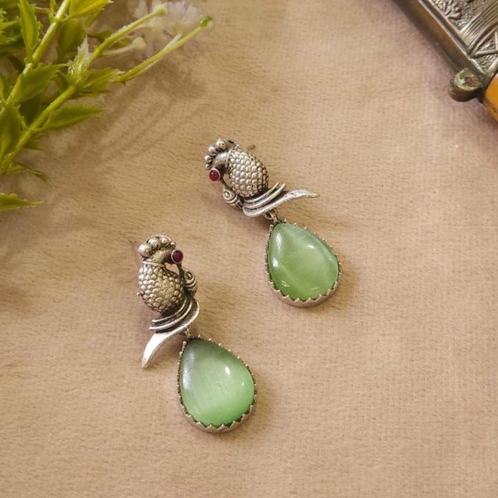 FS Collection Rustic Charm Dangler Earrings Oxidised Palting With Intricate Pota Detailing