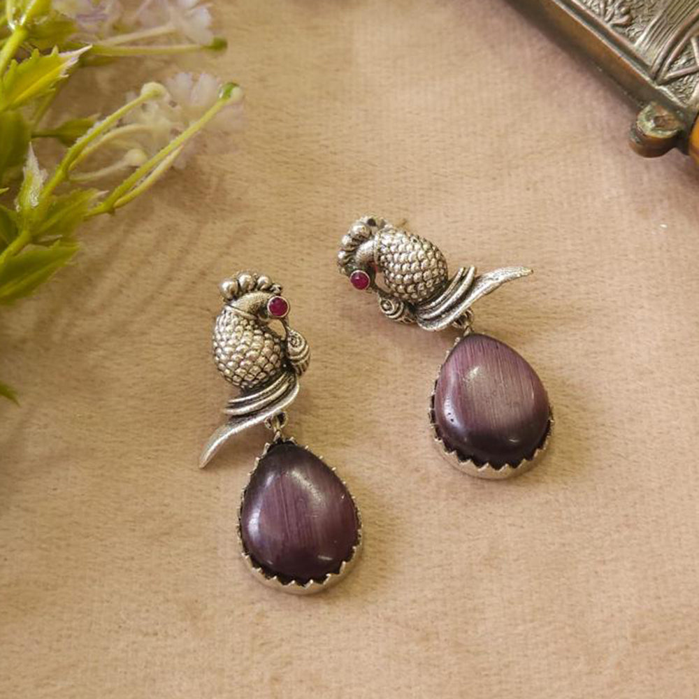 FS Collection Rustic Charm Dangler Earrings Oxidised Palting With Intricate Pota Detailing