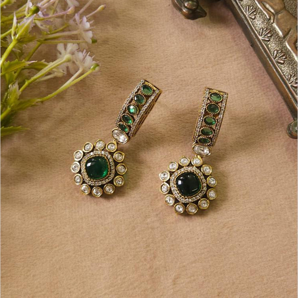 FS Collection Gold Plated Dangler Earrings With Pota Stone Elegant Sparkle For Every Occsions