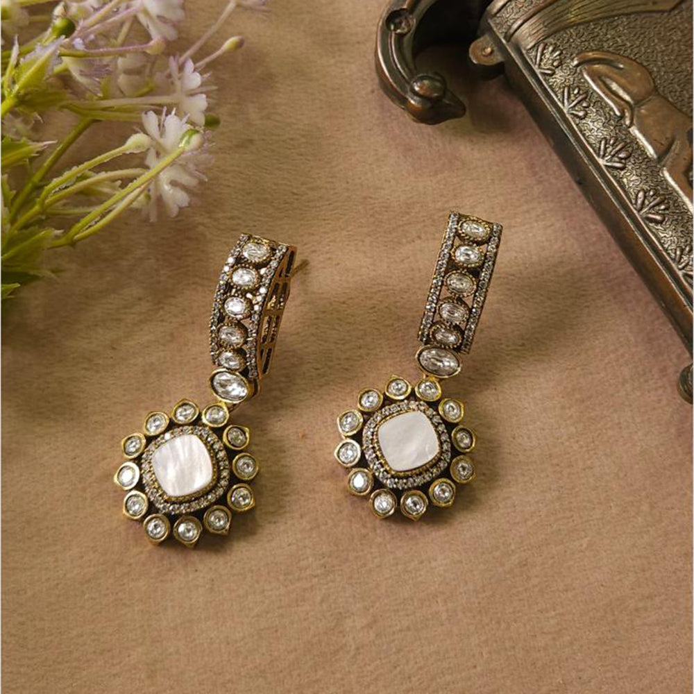 FS Collection Gold Plated Dangler Earrings With Pota Stone Elegant Sparkle For Every Occsions