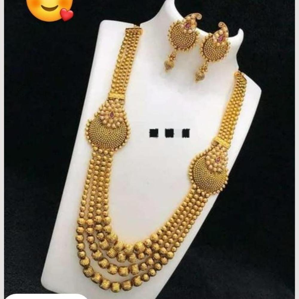 FS Collection Golden Beads Multi Layer Long Necklace Set