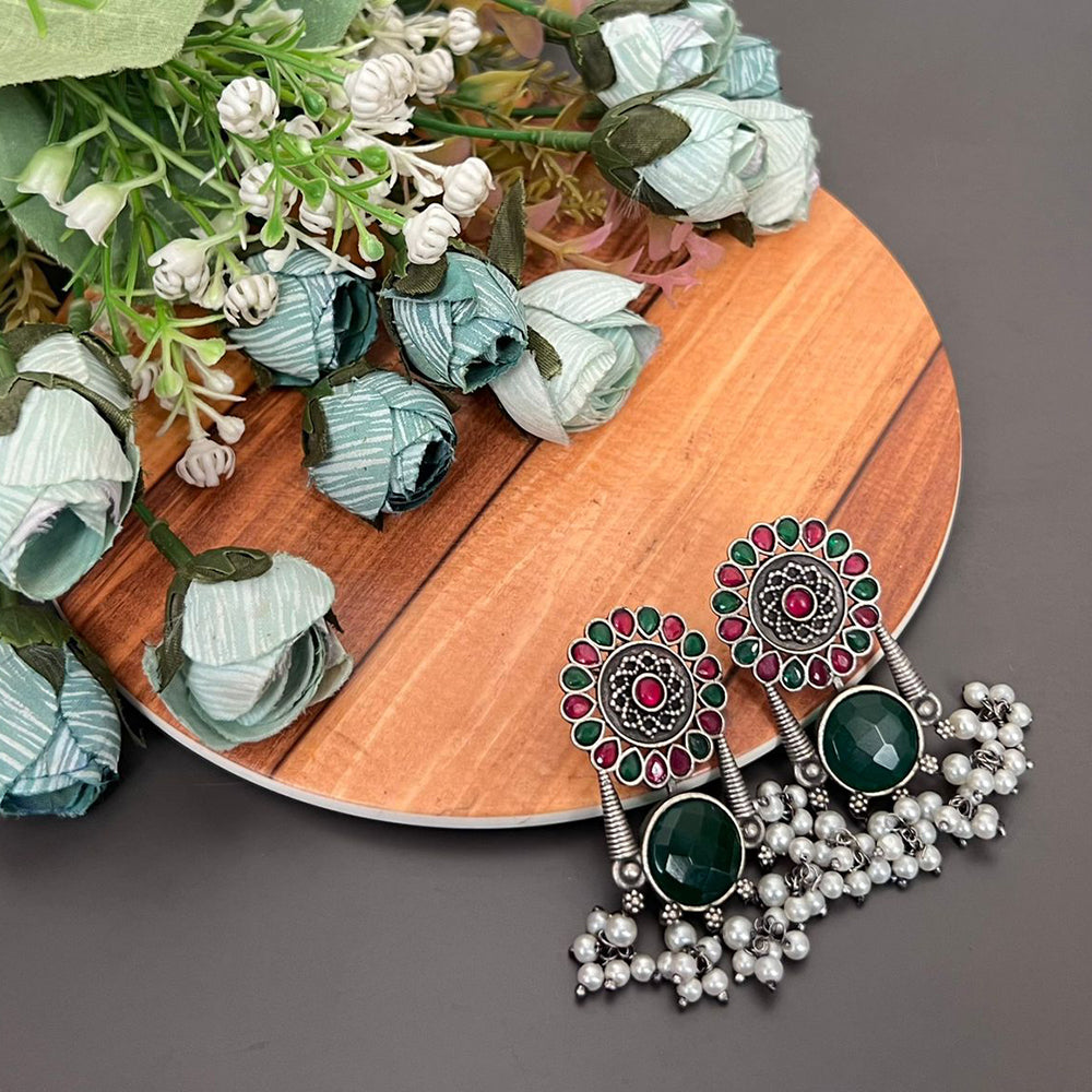 FS Collection Oxidised Monalisa Stone Dangle Earrings for Traditional & Modern Looks