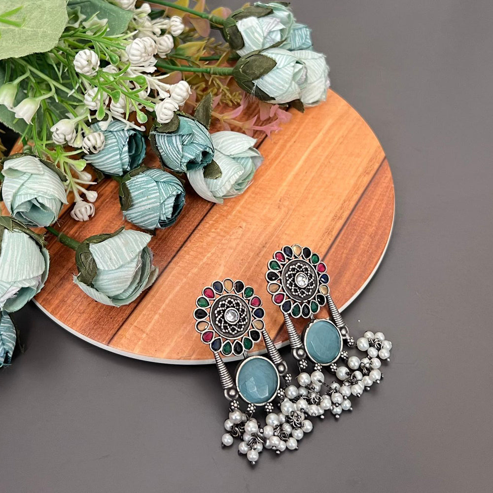 FS Collection Oxidised Monalisa Stone Dangle Earrings for Traditional & Modern Looks