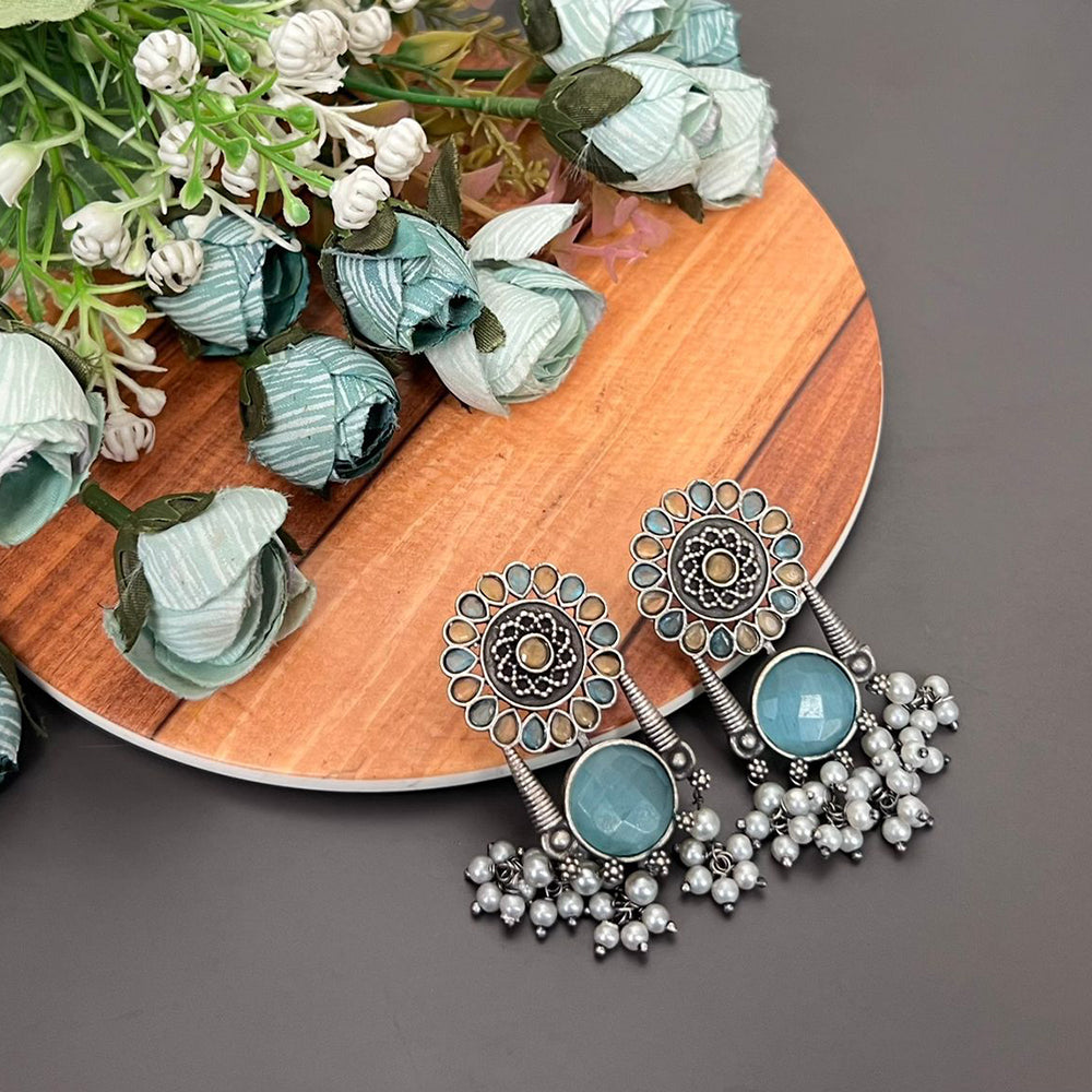 FS Collection Oxidised Monalisa Stone Dangle Earrings for Traditional & Modern Looks