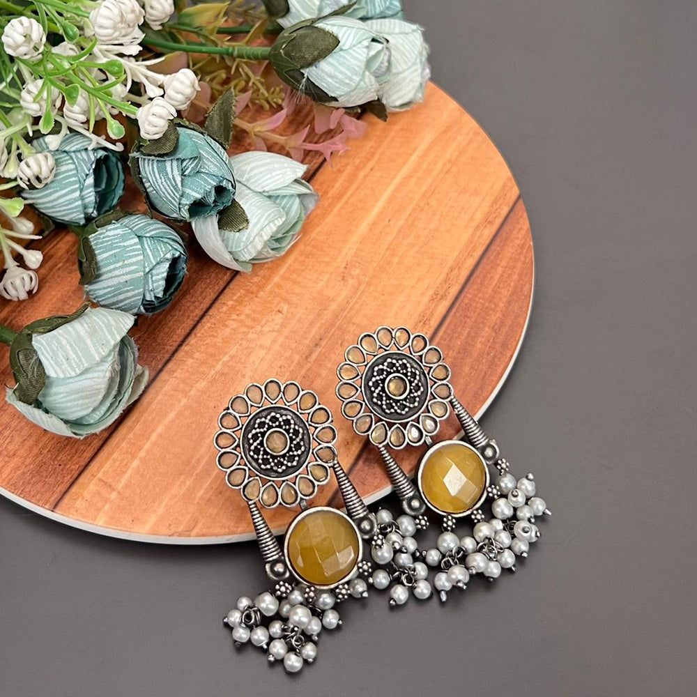 FS Collection Oxidised Monalisa Stone Dangle Earrings for Traditional & Modern Looks