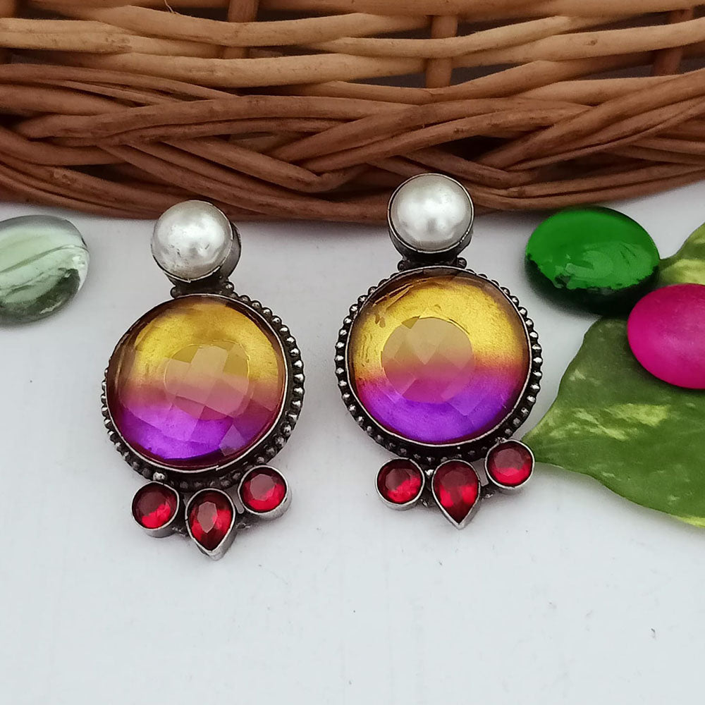 FS Collection Elegant Crystal Stone And Pearl Dangle Earrings for Women & Girls