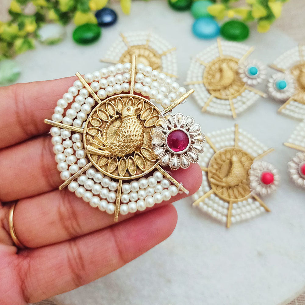 FS Collection Elegant Pota Stone And Pearl Dangle Earrings for Women & Girls