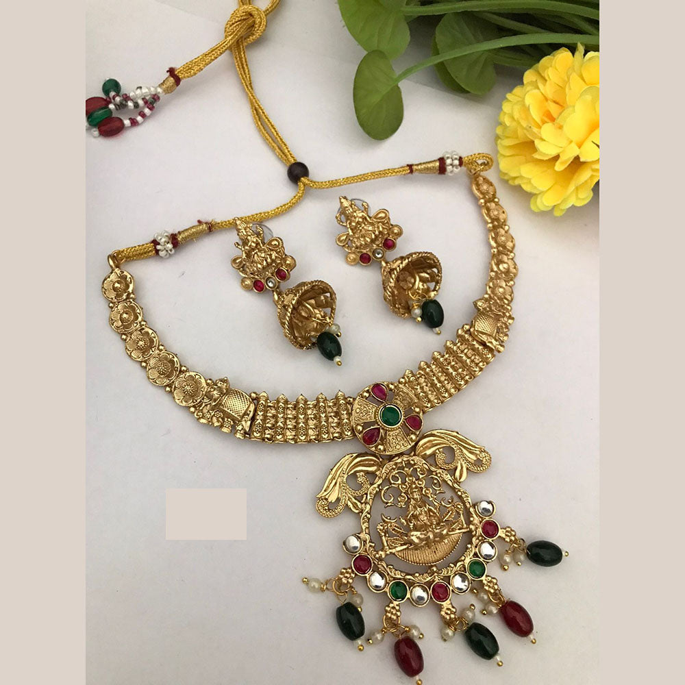 FS Collection Traditional Gold Plated Temple Necklace Set For Wedding Occassions