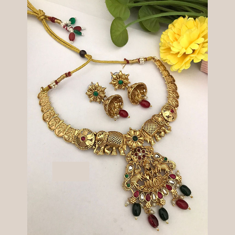 FS Collection Traditional Gold Plated Temple Necklace Set For Wedding Occassions