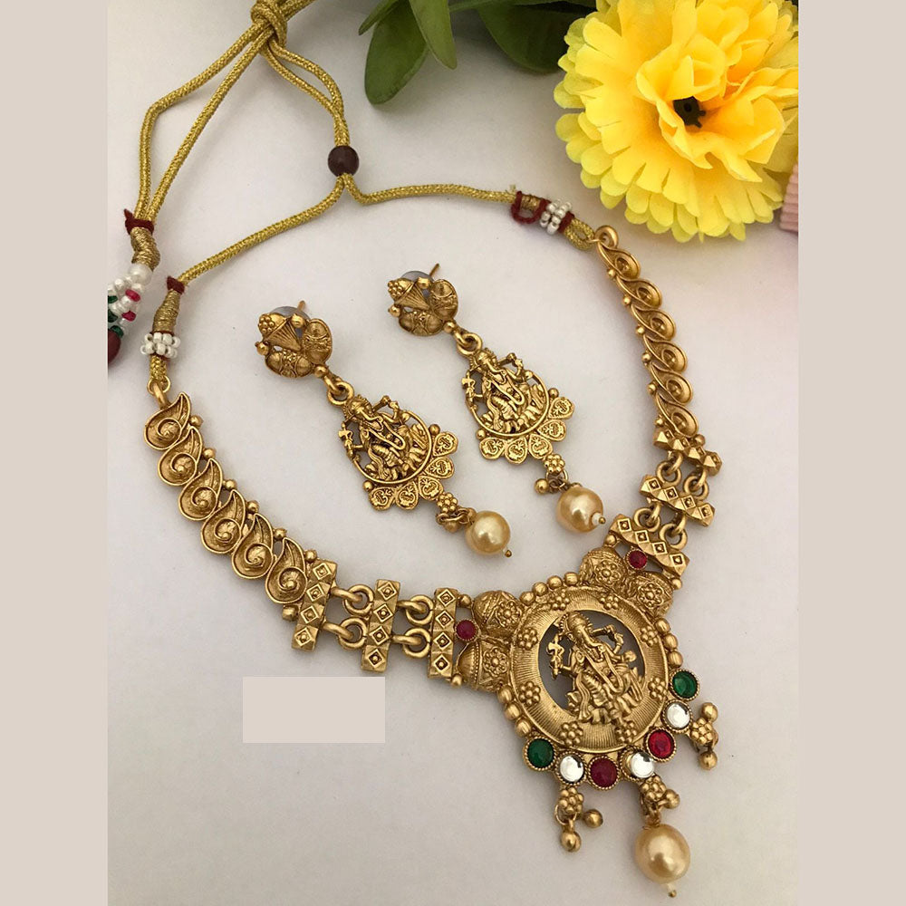 FS Collection Traditional Gold Plated Temple Necklace Set For Wedding Occassions