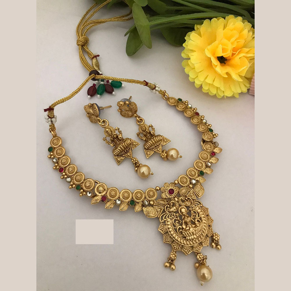FS Collection Traditional Gold Plated Temple Necklace Set For Wedding Occassions