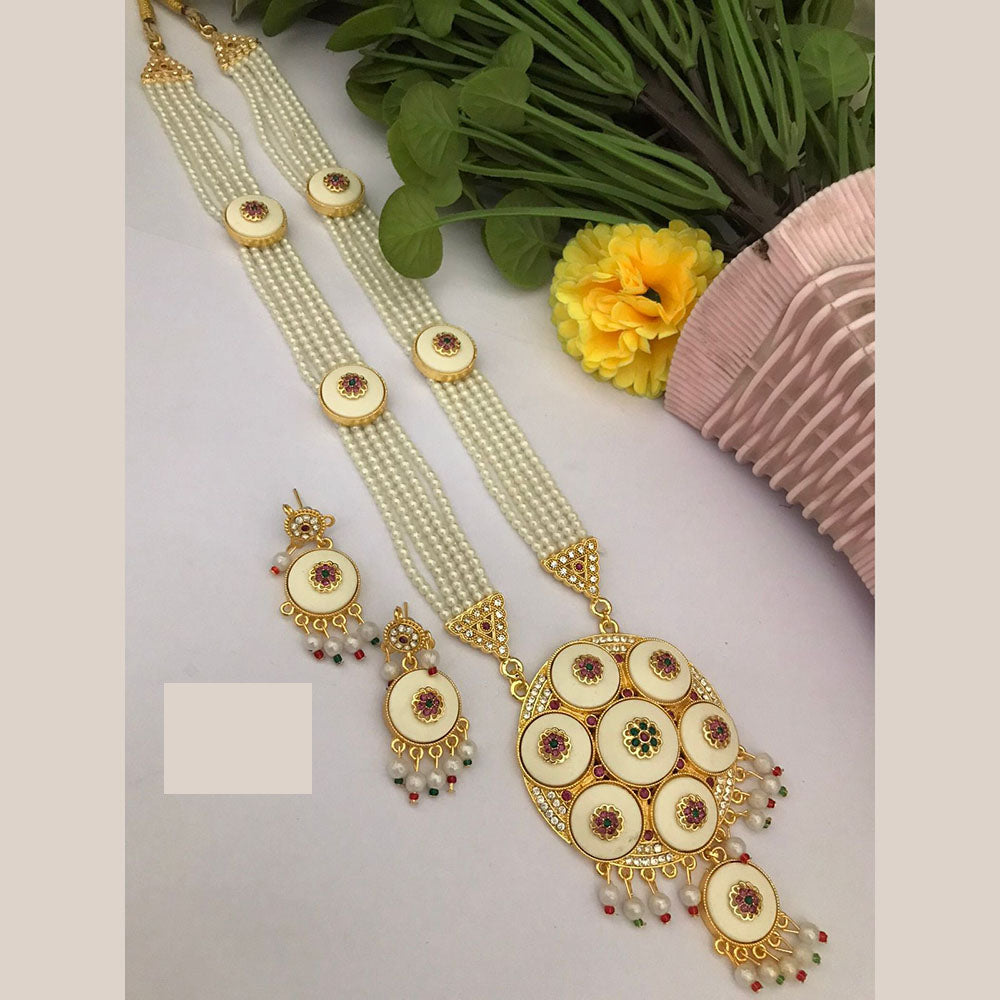 FS Collection Elegante Pota And Pearl Long Necklace Set For Every Occassions