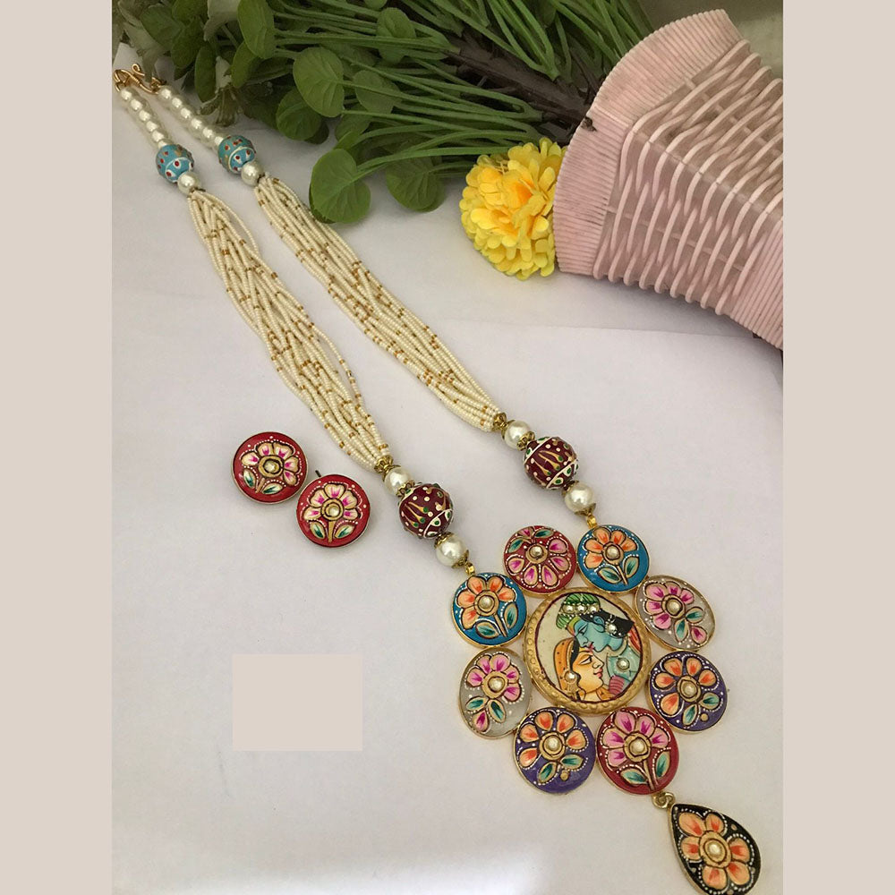 FS Collection Royal Mother Of Pearl Long Necklace Set For Special Occassions