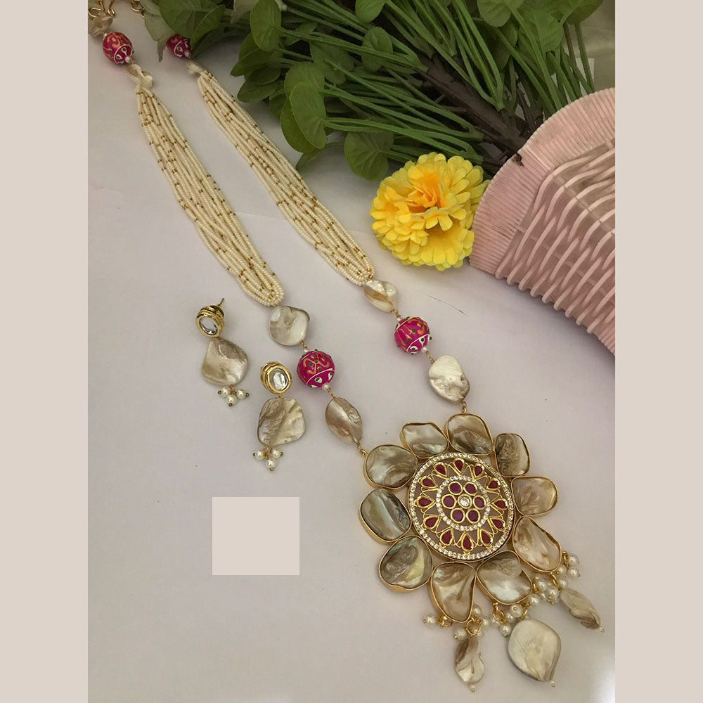 FS Collection Royal Mother Of Pearl Long Necklace Set For Special Occassions