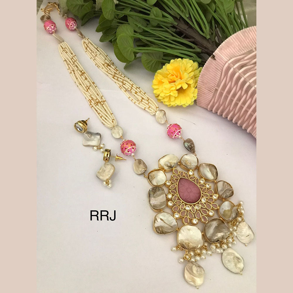 FS Collection Royal Mother Of Pearl Long Necklace Set For Special Occassions