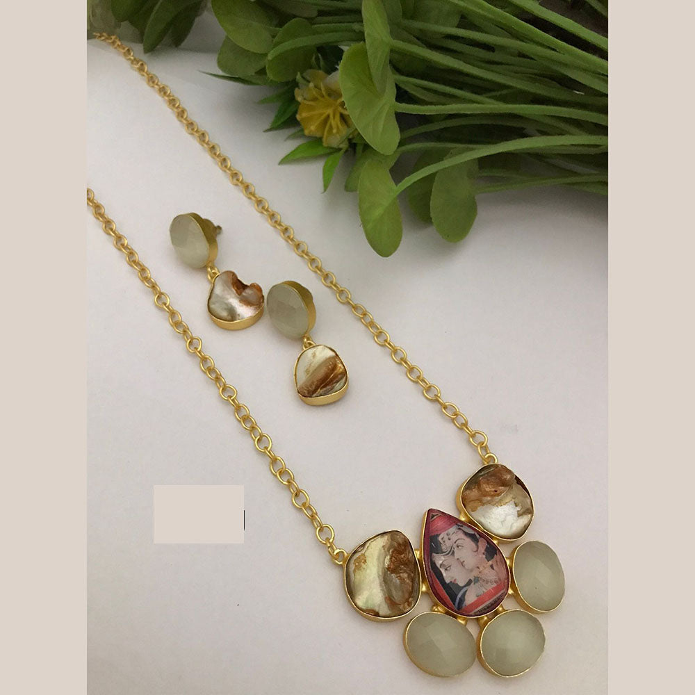 FS Collection Royal Mother Of Pearl Long Necklace Set For Special Occassions