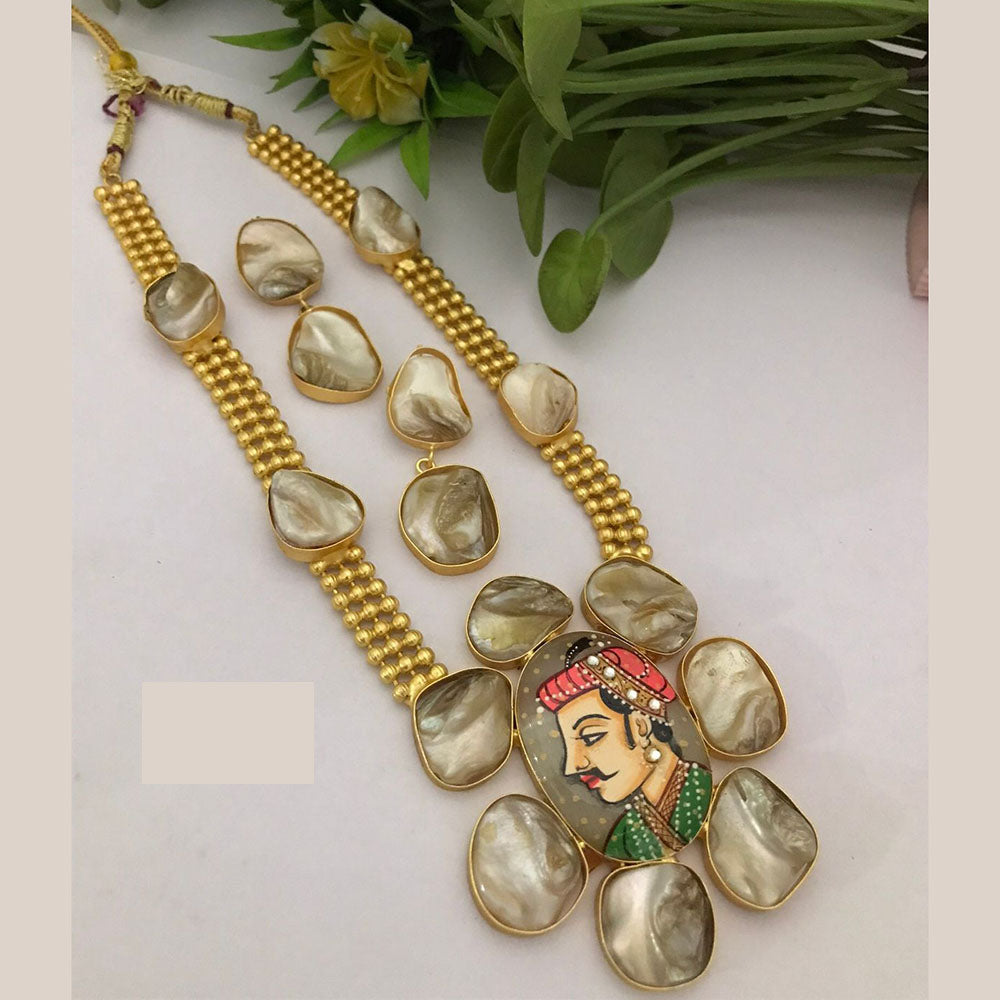 FS Collection Royal Mother Of Pearl Long Necklace Set For Special Occassions