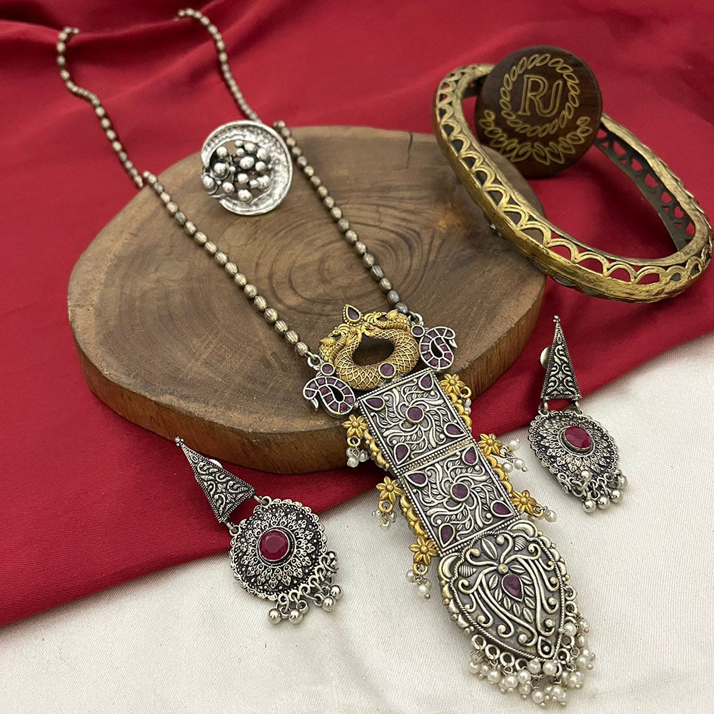 FS Collection Designer Long Oxidised Necklace Set for Garba And Dandia Night