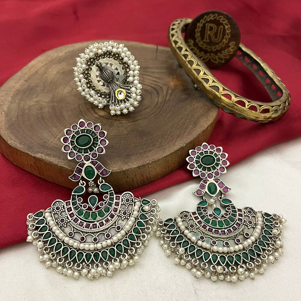 FS Collection Elegant Pota Stone And Pearl Dangle Earrings for Women & Girls