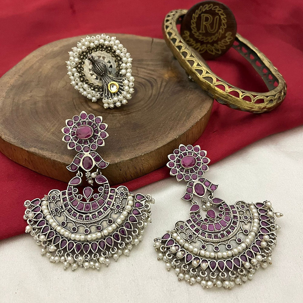 FS Collection Elegant Pota Stone And Pearl Dangle Earrings for Women & Girls