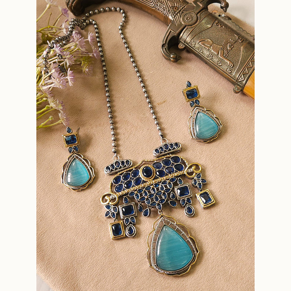 FS Collection Royal Monalisa Stone Long Necklace Set For Weddings And Parties