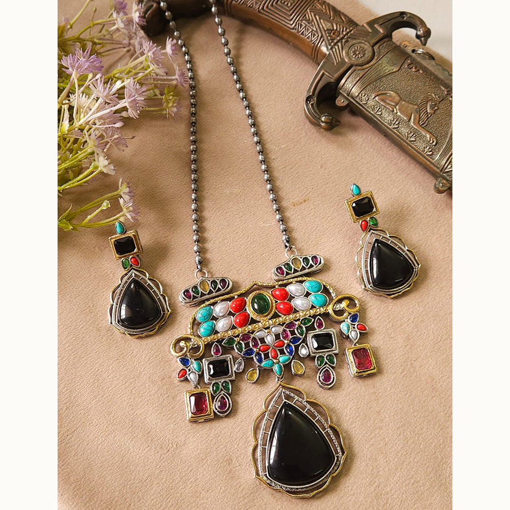 FS Collection Royal Monalisa Stone Long Necklace Set For Weddings And Parties
