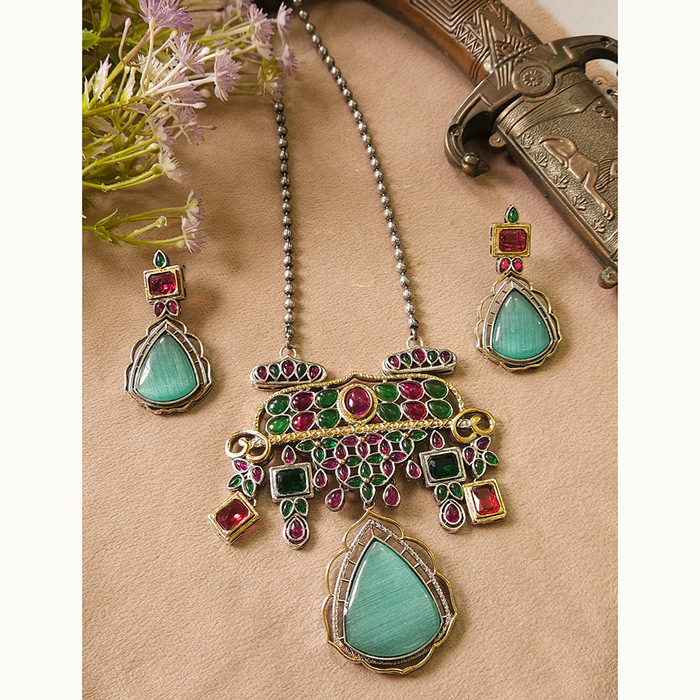 FS Collection Royal Monalisa Stone Long Necklace Set For Weddings And Parties