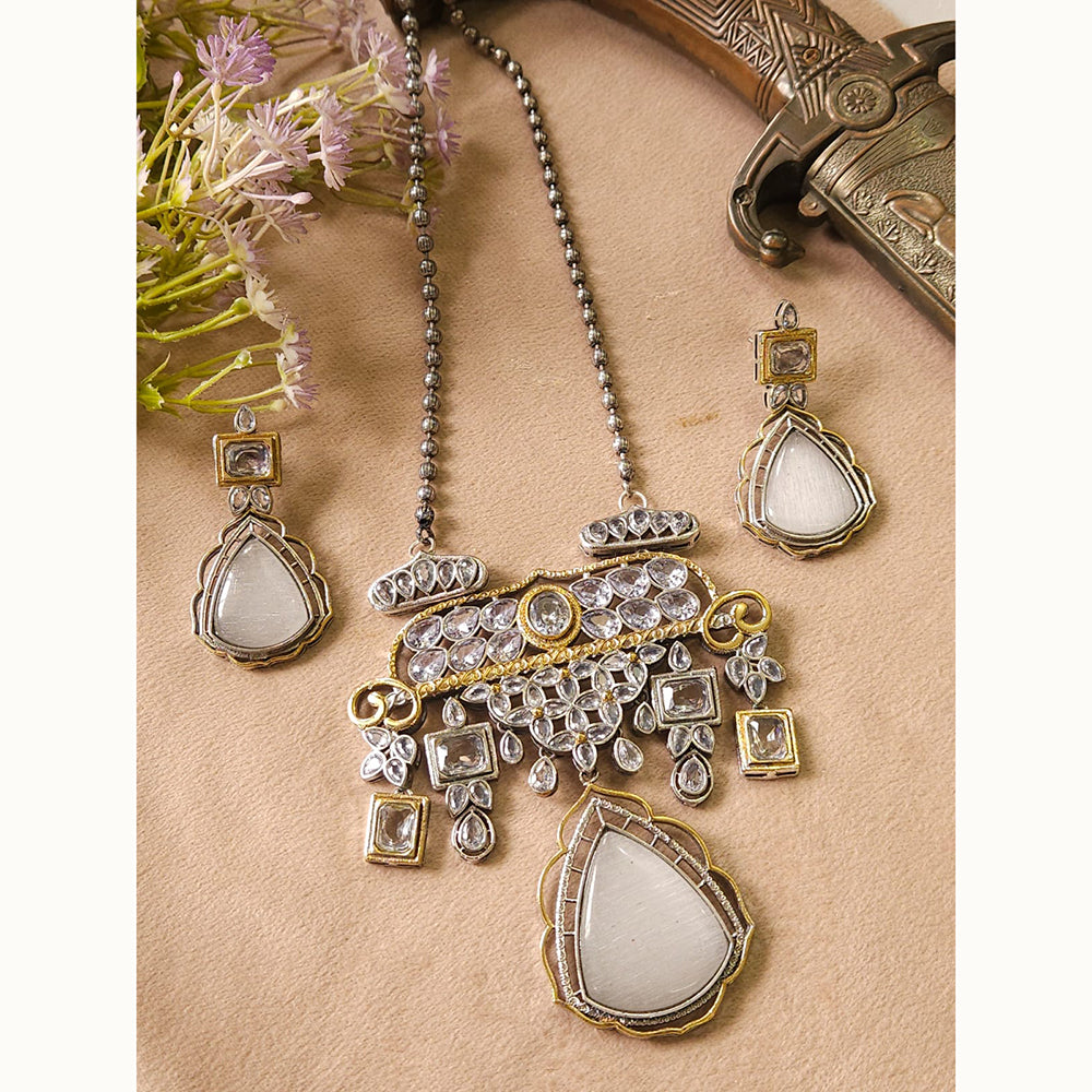 FS Collection Royal Monalisa Stone Long Necklace Set For Weddings And Parties