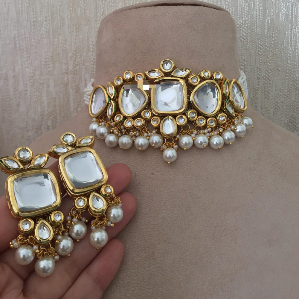 FS Collection Ethnic Kundan And Pearl Choker Necklace Set