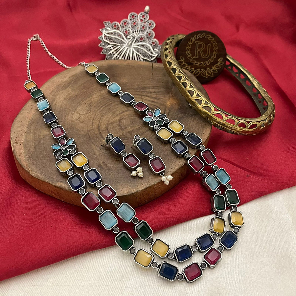 FS Collection Elegent Crystal Stone Long Necklace Set For Wedding Wear