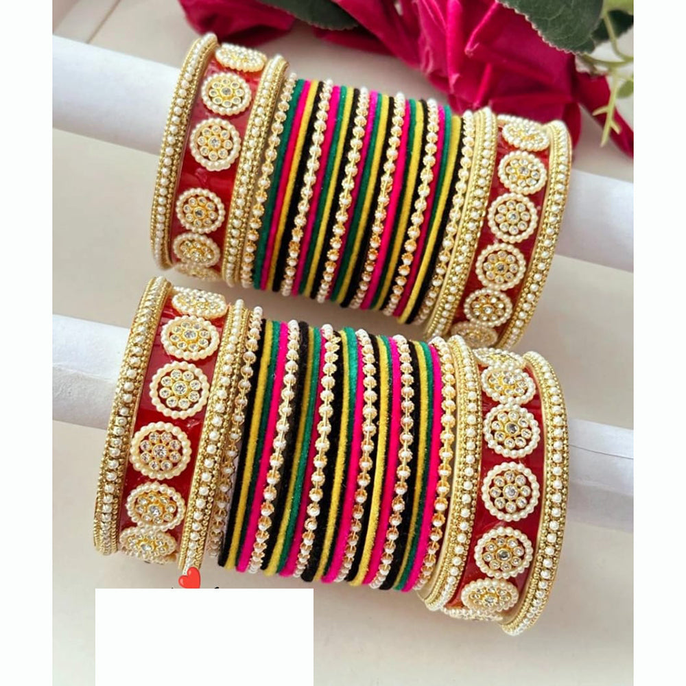 FS Collection Signature Crystal And Pearl Stone Bridal Chura Set with Modern Touch