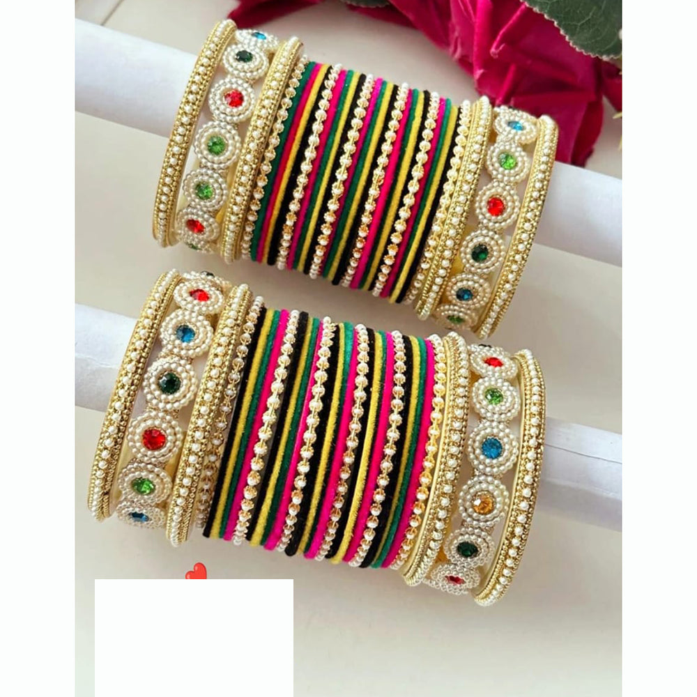 FS Collection Signature Crystal And Pearl Stone Bridal Chura Set with Modern Touch