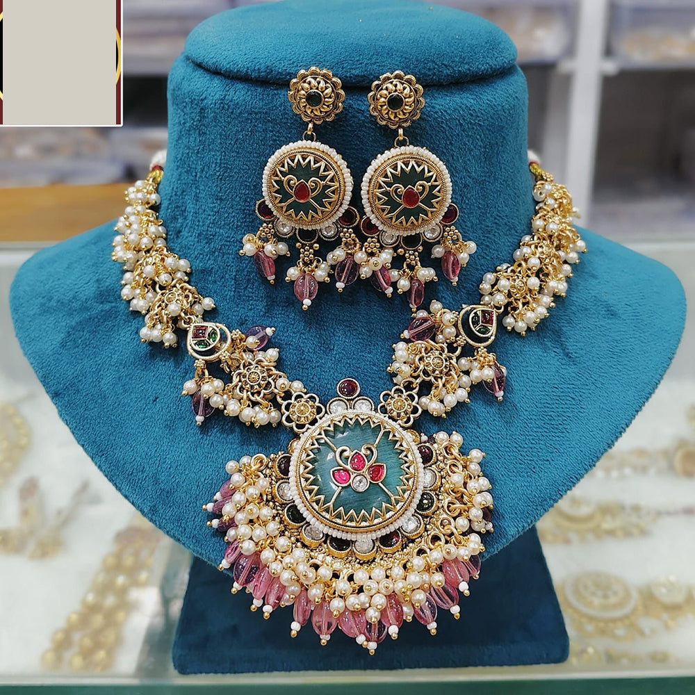 FS Collection Graceful Traditional Kundan And Pearl Necklace Set for All Occassions