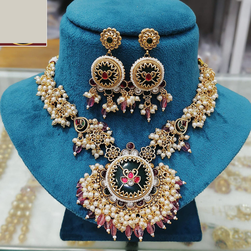 FS Collection Graceful Traditional Kundan And Pearl Necklace Set for All Occassions